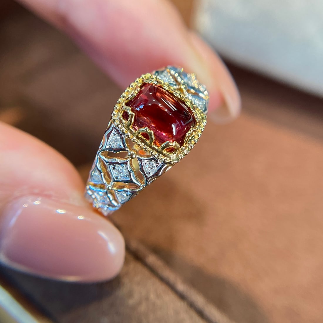 14k Gold 1.3 Ct Natural Tourmaline & Diamond Ring - 2