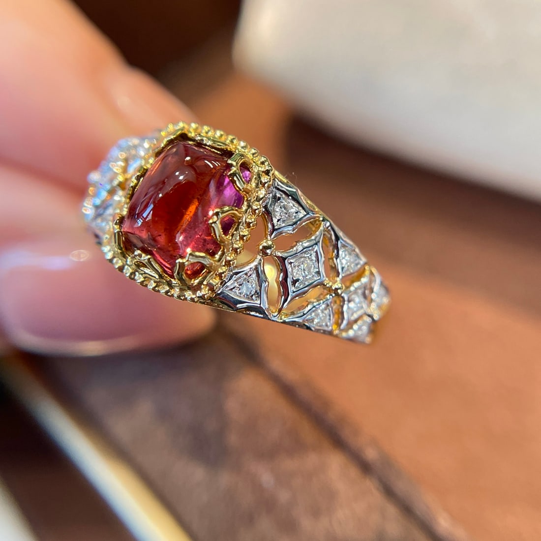 14k Gold 1.3 Ct Natural Tourmaline & Diamond Ring - 3