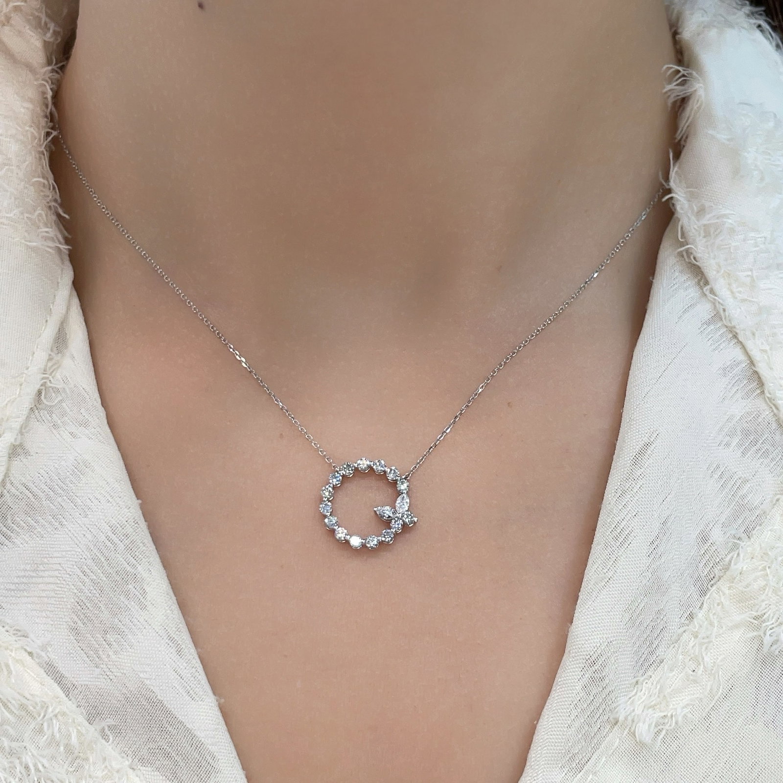 14k Gold 0.85 Ct Natural H Diamond Necklace - 2