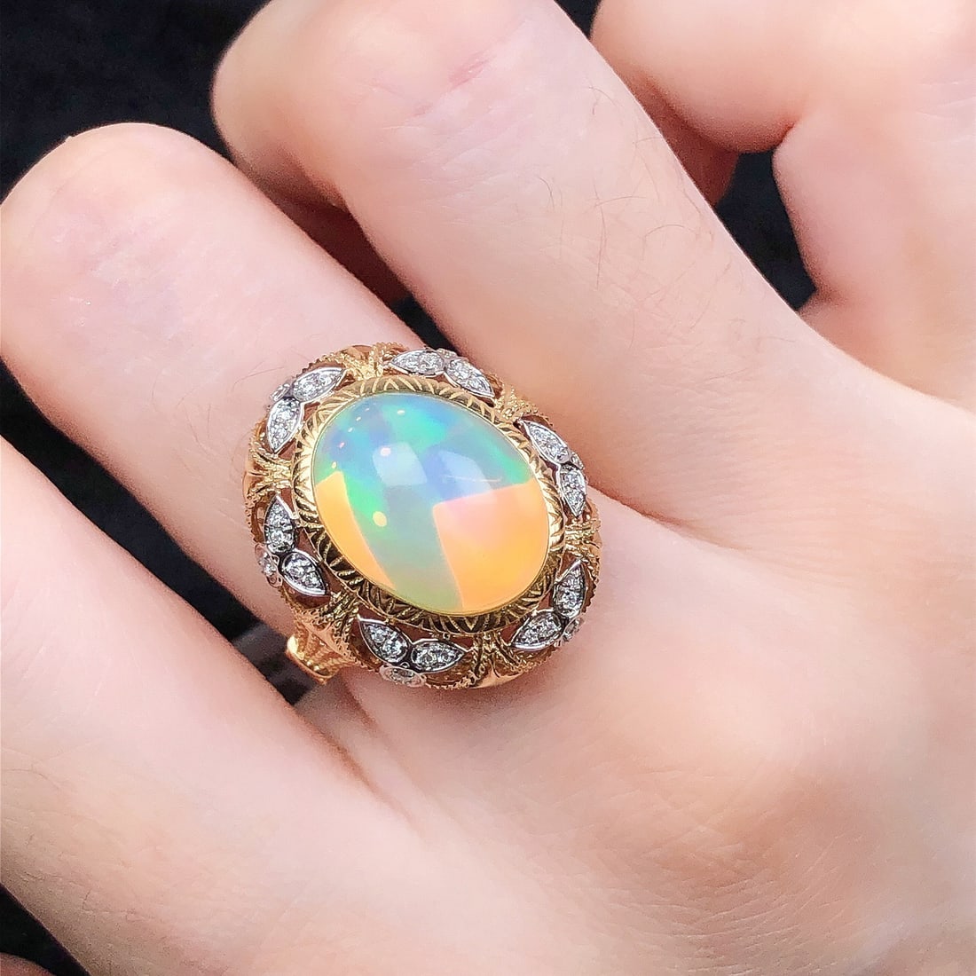 14k Gold 5.43 Ctw Natural Opal & Diamond Ring - 8