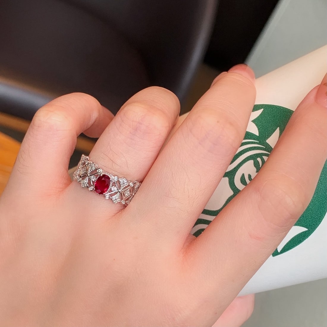 14k Gold 0.72 Ctw Natural Ruby & Diamond Ring - 7