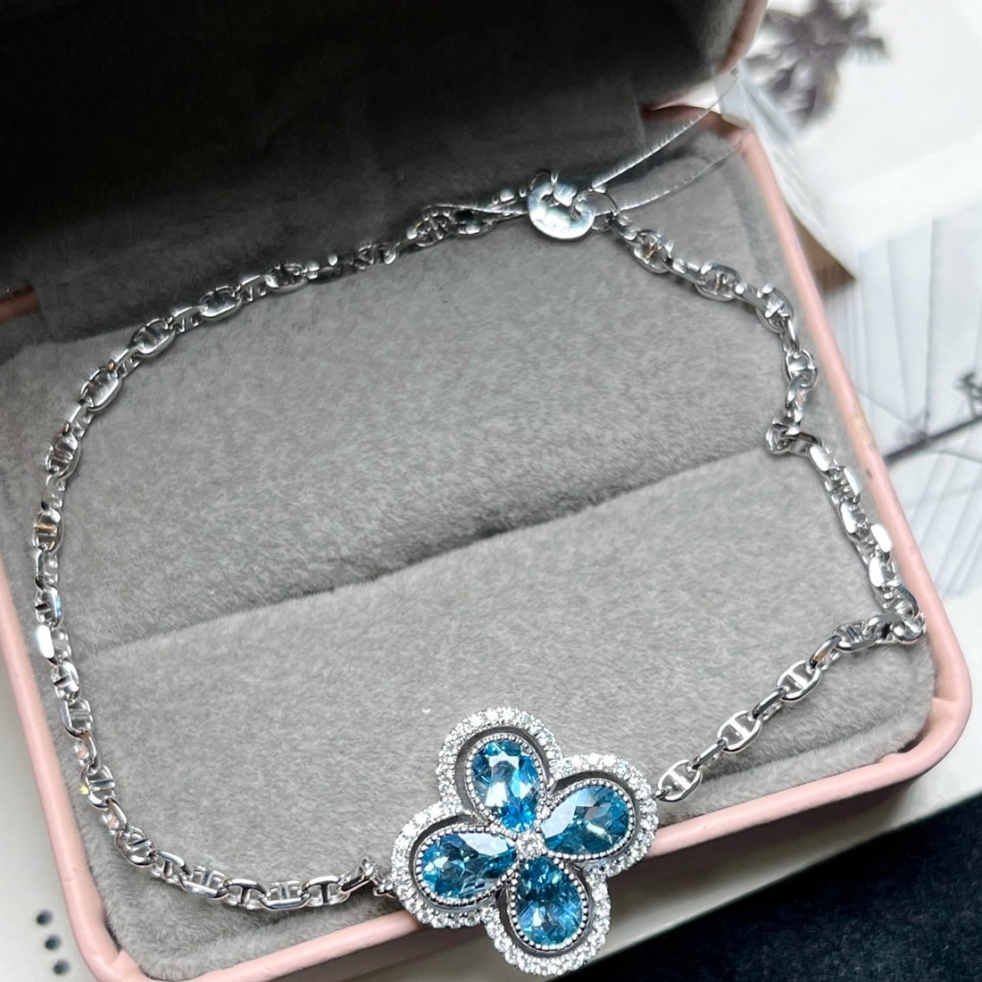 14k Gold 1.81 Ctw Natural Aquamarine & Diamond Bracelet - 2