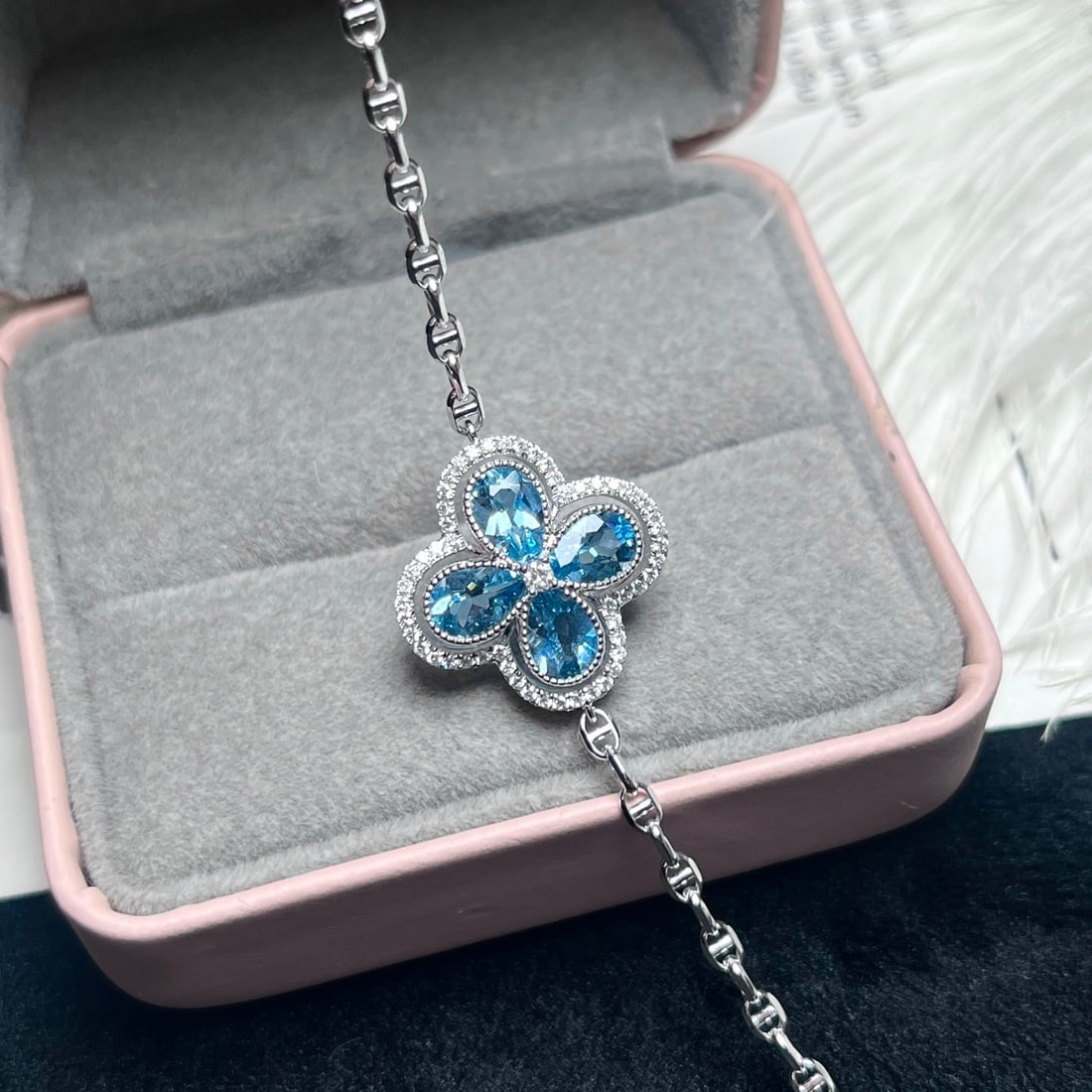 14k Gold 1.81 Ctw Natural Aquamarine & Diamond Bracelet - 4