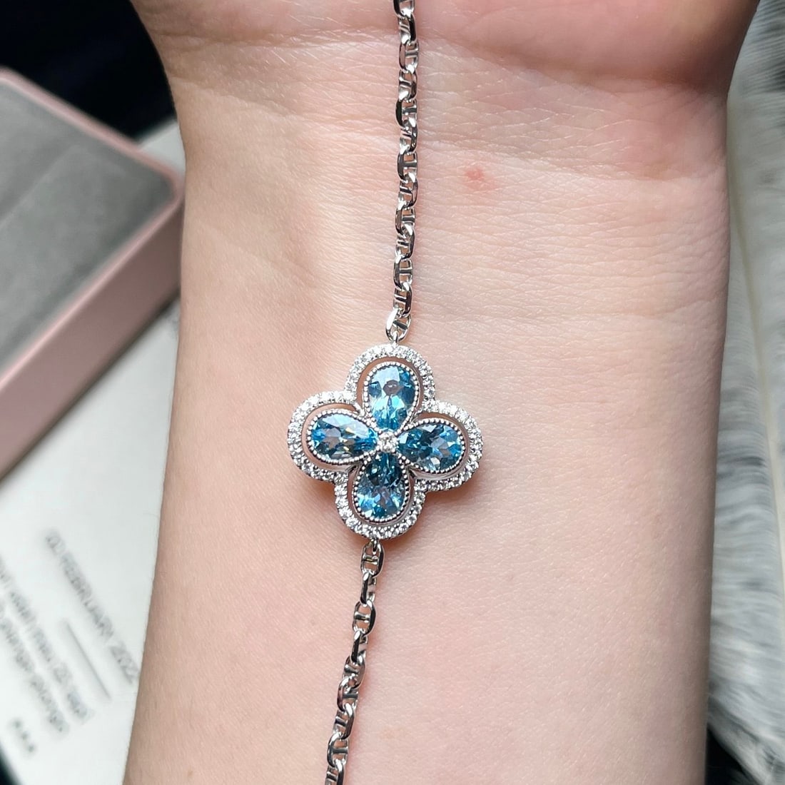 14k Gold 1.81 Ctw Natural Aquamarine & Diamond Bracelet - 5