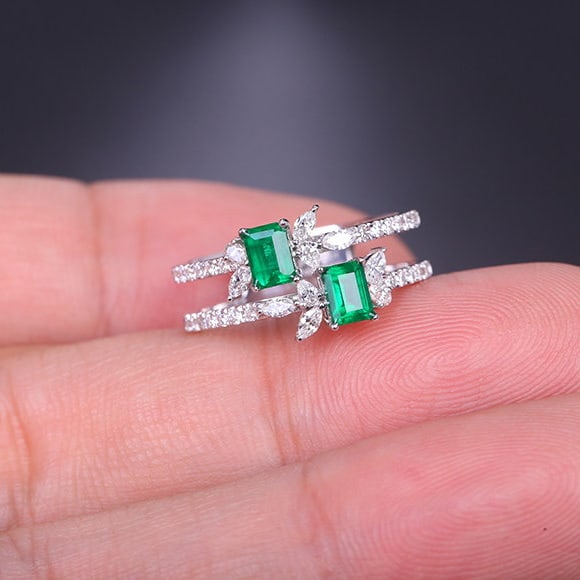 14k Gold 1.06 Ctw Natural Emerald & Diamond Ring - 5