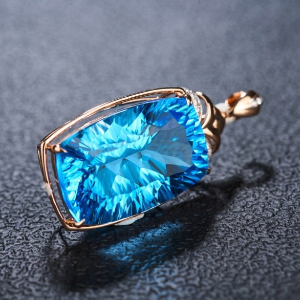 14k Gold 24.59 Ct Natural Topaz & Diamond Pendant( Without Chain ) - 7