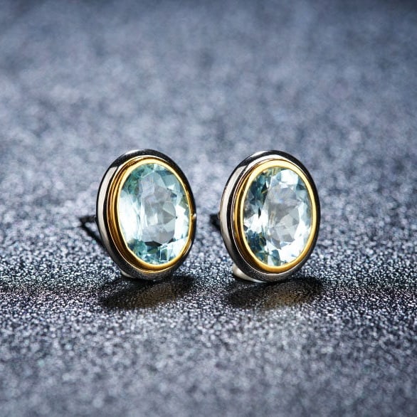 14k Gold 3.15 Ct Natural Aquamarine Earrings - 2