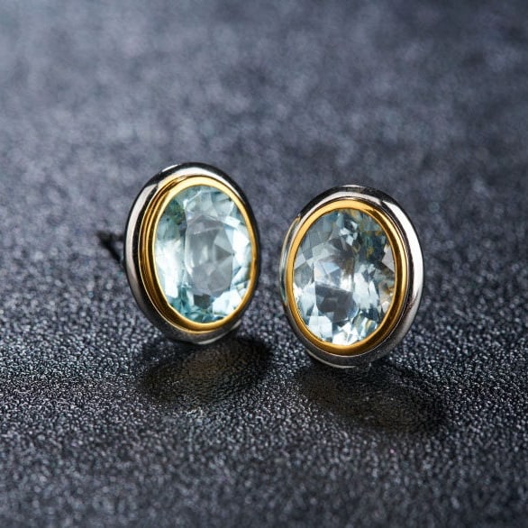 14k Gold 3.15 Ct Natural Aquamarine Earrings - 7