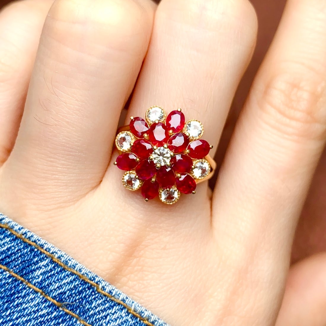 14k Gold 3.45 Ct Natural Ruby & Sapphire Ring - 6