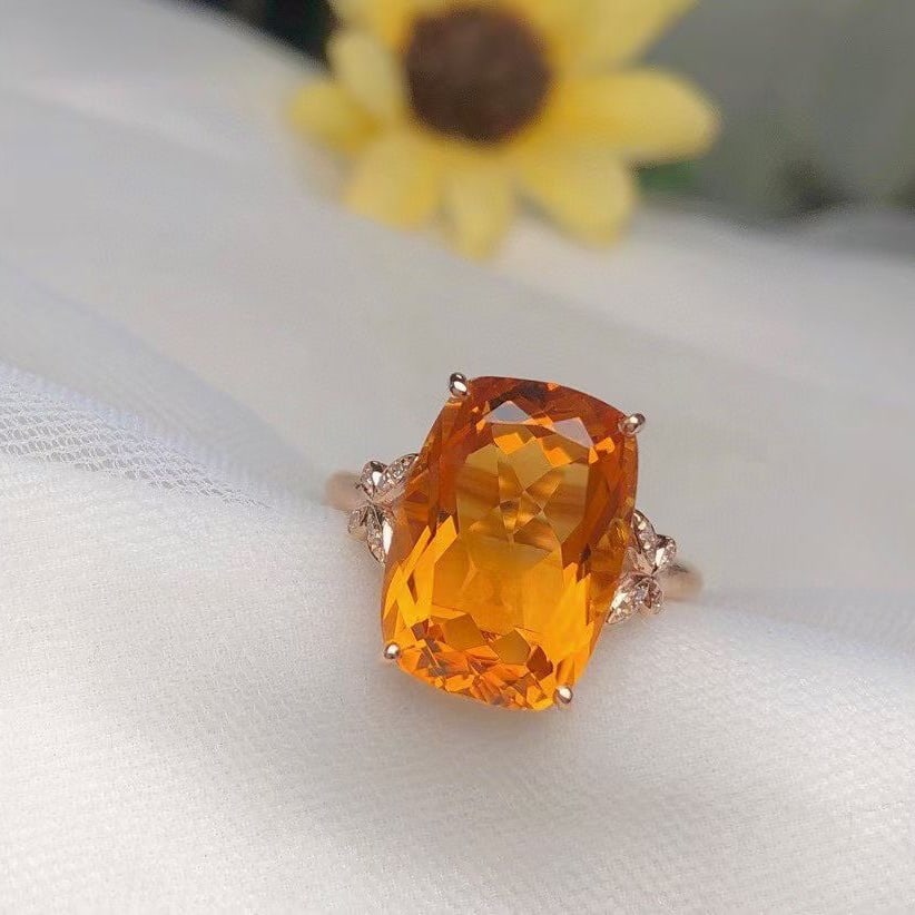 14k Gold 6.90 Ct Natural Citrine & Diamond Ring - 2