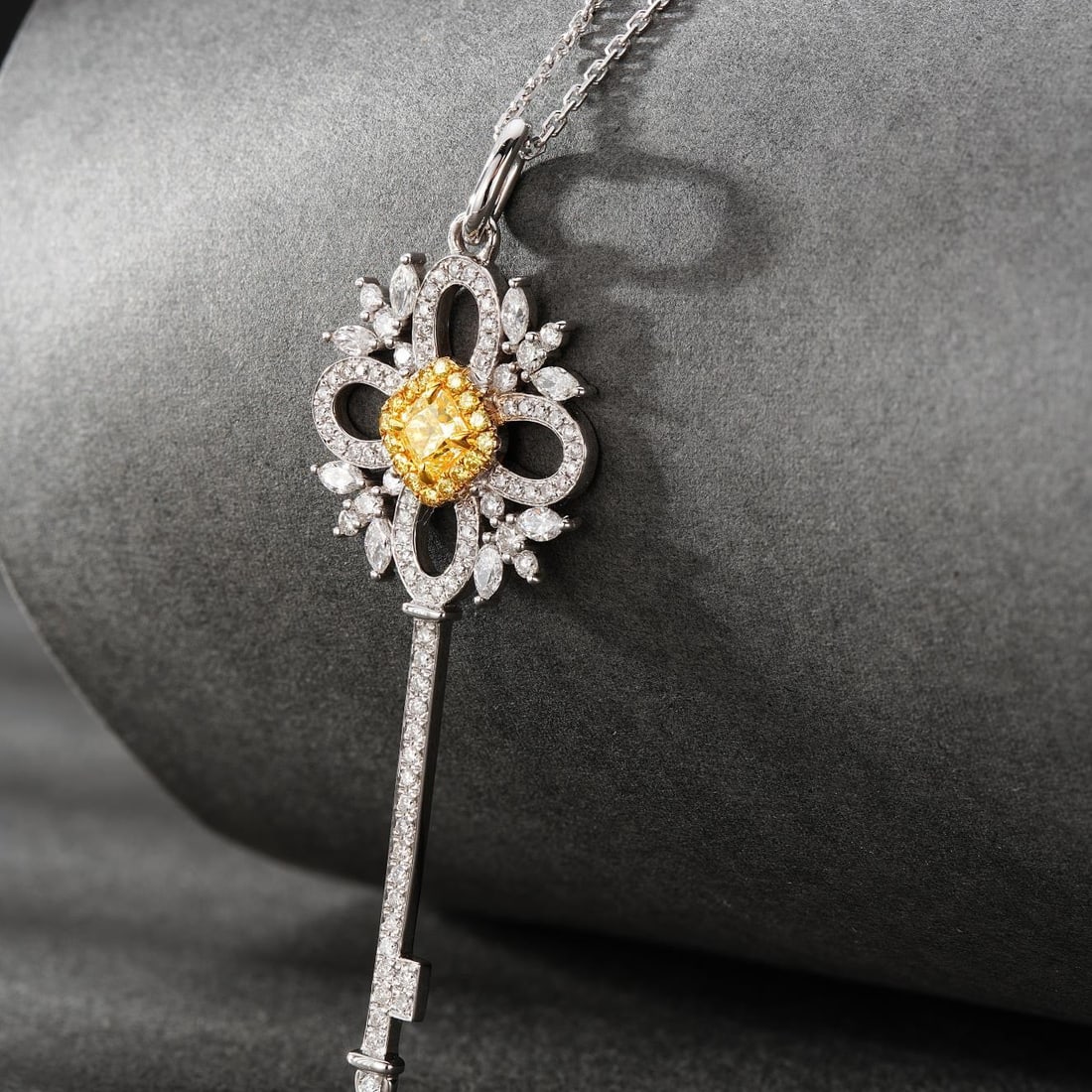 14k Gold 0.84 Ctw Natural Yellow Diamond & Diamond Pendant( Without Chain ) - 2