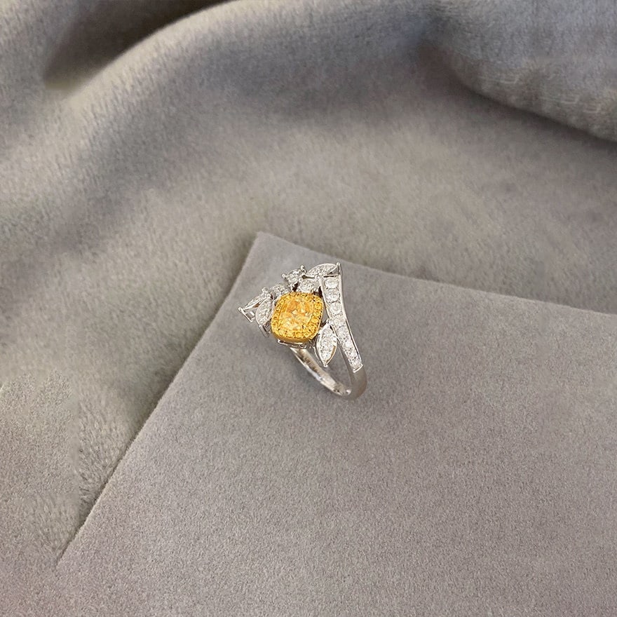 14k Gold 1.10 Ctw Natural Yellow Diamond & Diamond Ring - 2