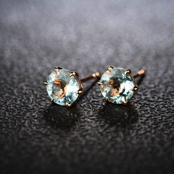 14k Gold 2 Ct Natural Aquamarine Earrings - 3