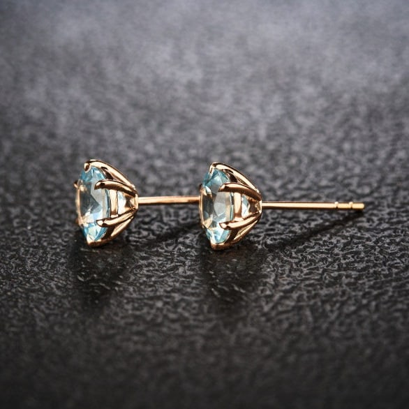 14k Gold 2 Ct Natural Aquamarine Earrings - 4