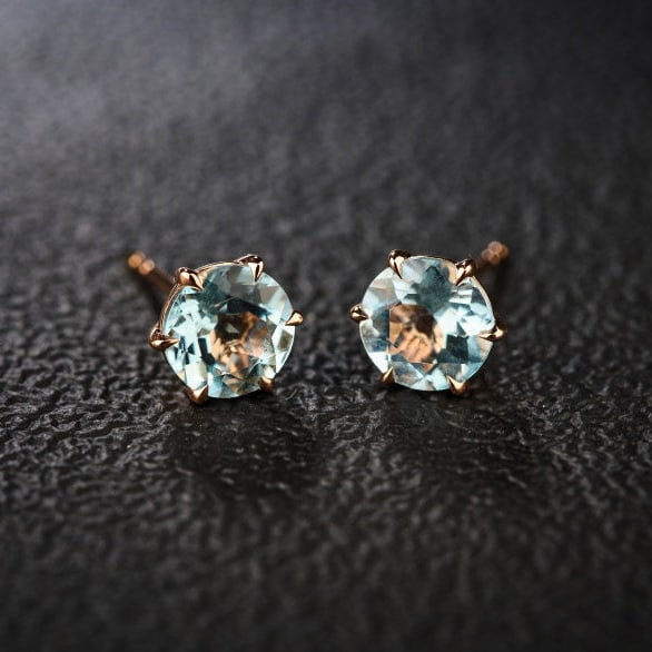 14k Gold 2 Ct Natural Aquamarine Earrings - 7