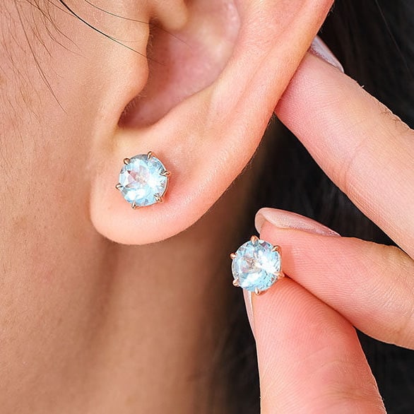 14k Gold 2 Ct Natural Aquamarine Earrings - 8