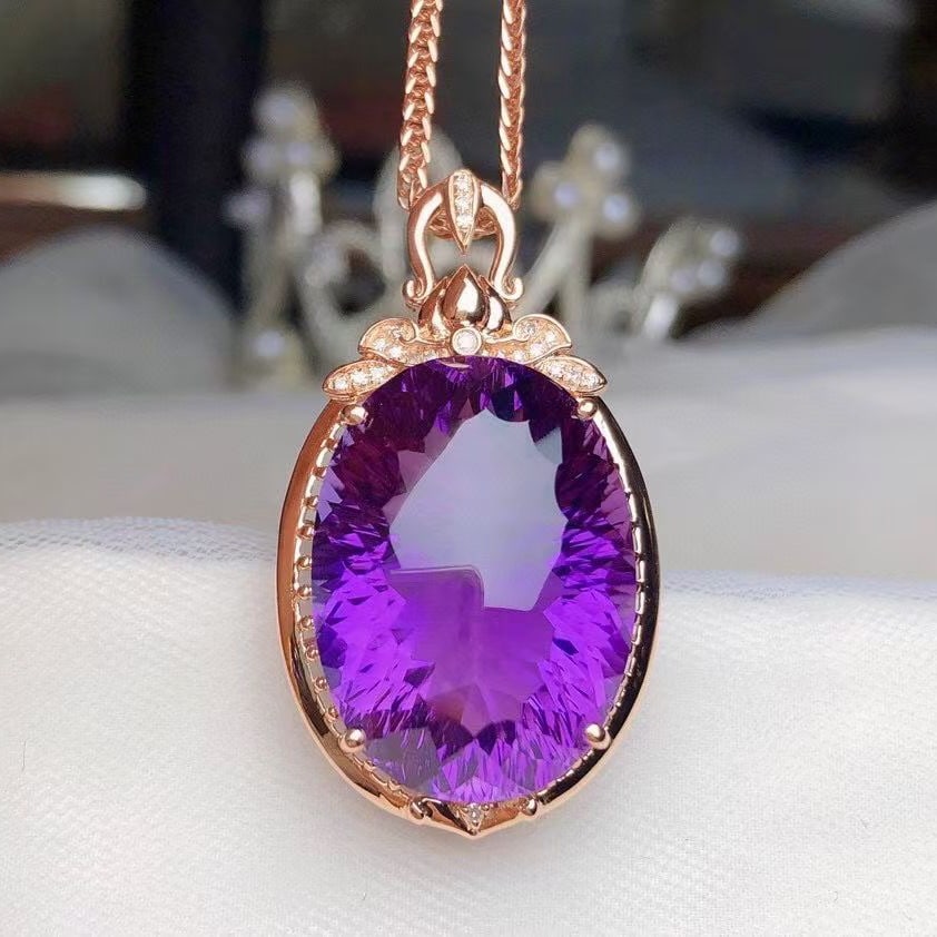 14k Gold 24.90 Ct Natural Amethyst & Diamond Pendant( Without Chain ) - 2