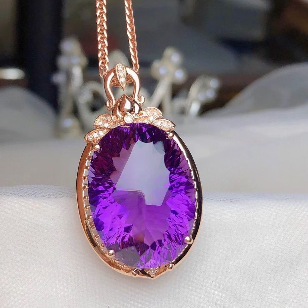14k Gold 24.90 Ct Natural Amethyst & Diamond Pendant( Without Chain ) - 4