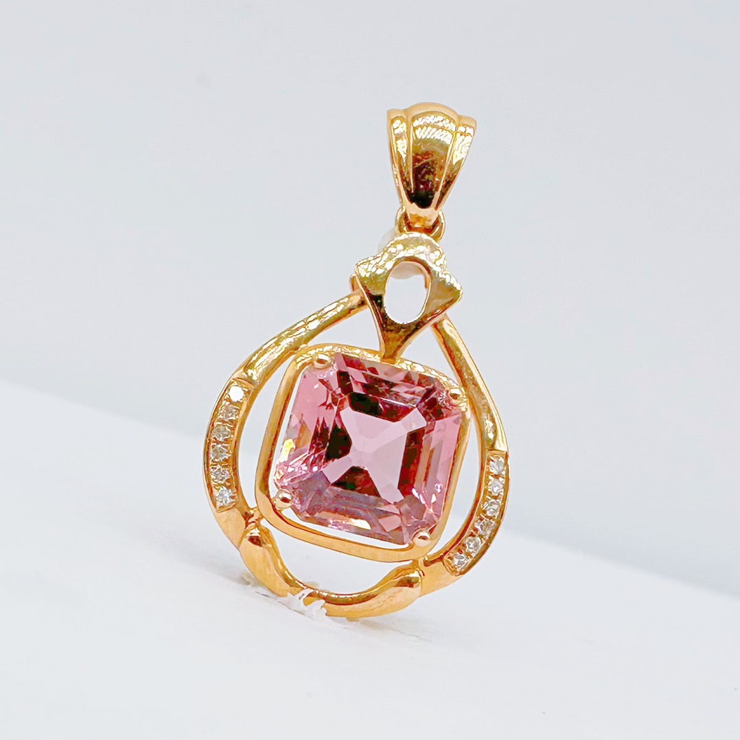 14k Gold 1.65 Ct Natural Tourmaline & Diamond Pendant( Without Chain ) - 2