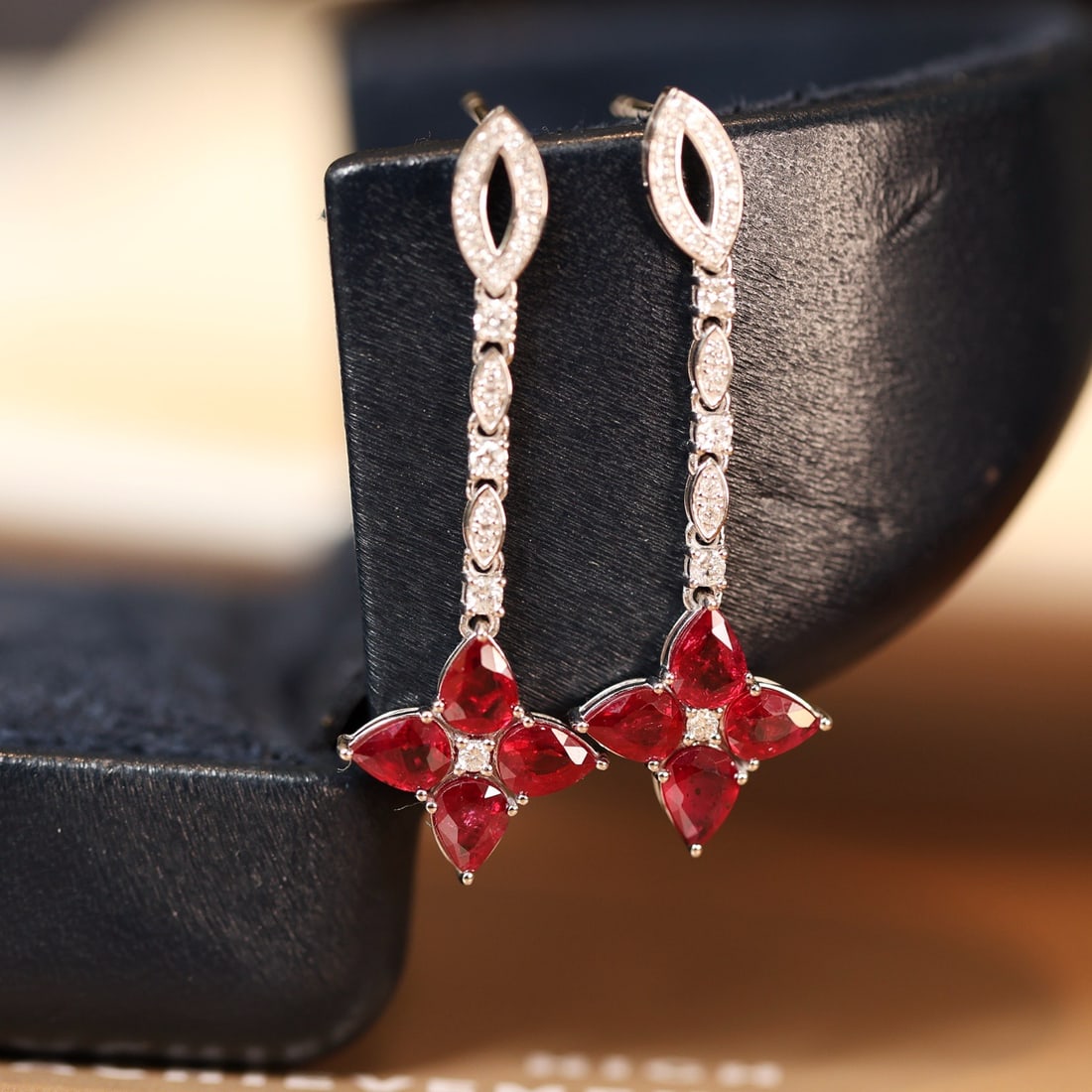 14k Gold 2.45 Ctw Natural Ruby & Diamond Earrings - 4