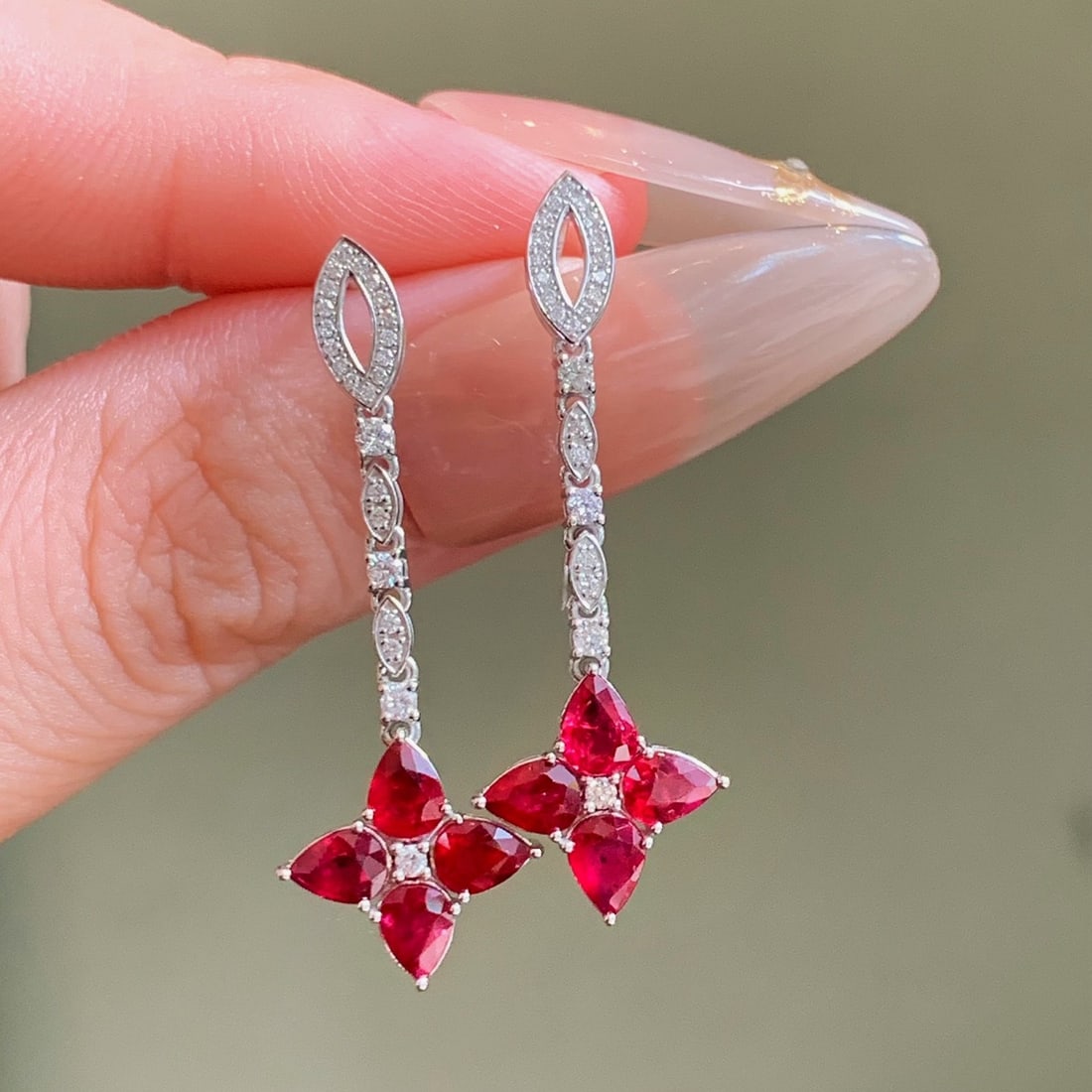 14k Gold 2.45 Ctw Natural Ruby & Diamond Earrings - 6