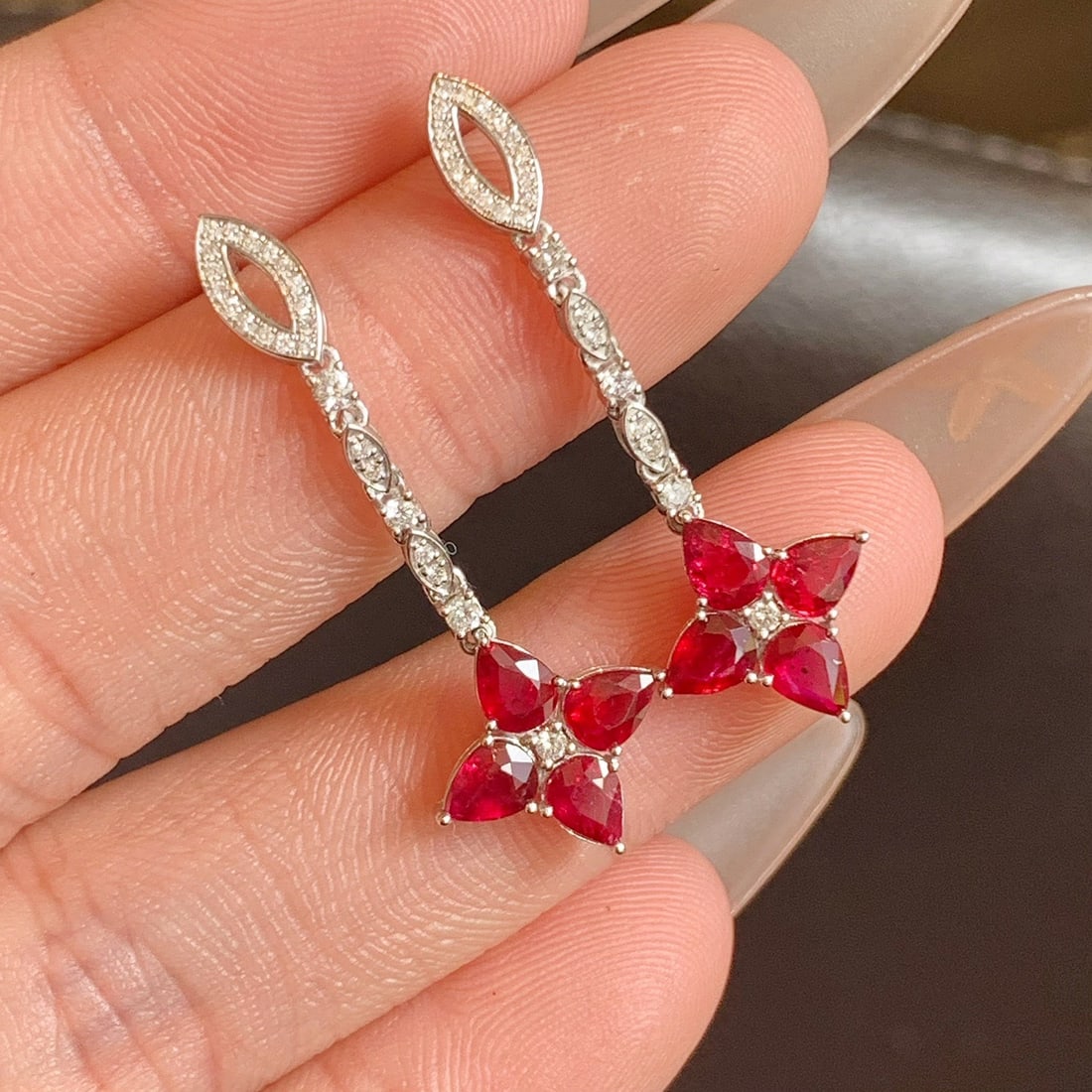 14k Gold 2.45 Ctw Natural Ruby & Diamond Earrings - 7