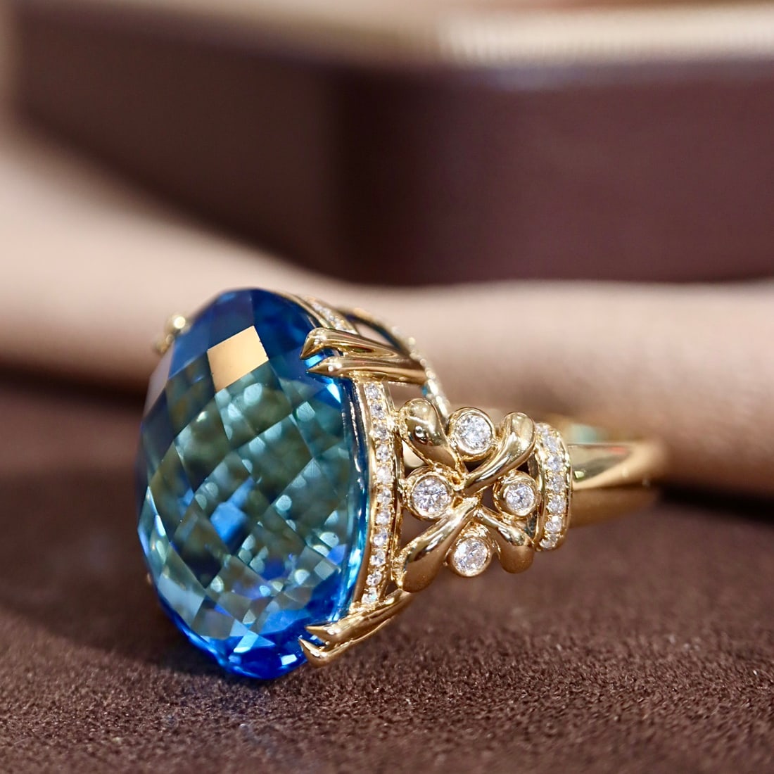 14k Gold 20.38 Ctw Natural Topaz & Diamond Ring - 7