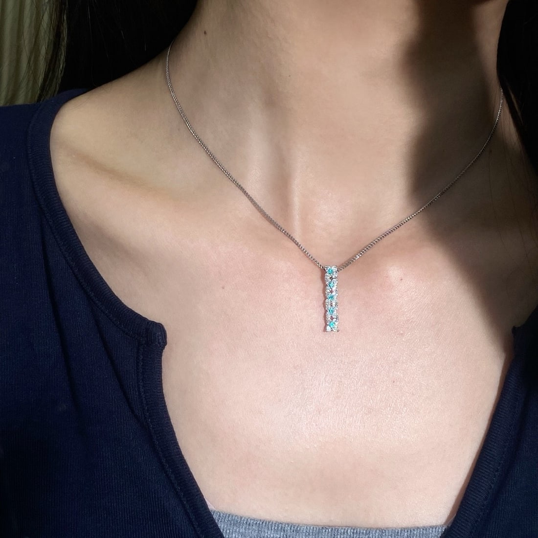 14k Gold 0.75 Ctw Natural Paraiba Tourmaline & Diamond Necklace - 6