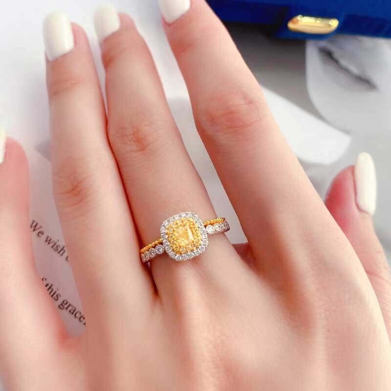 14k Gold 0.5 Ctw Natural Yellow Diamond & Diamond Ring - 2