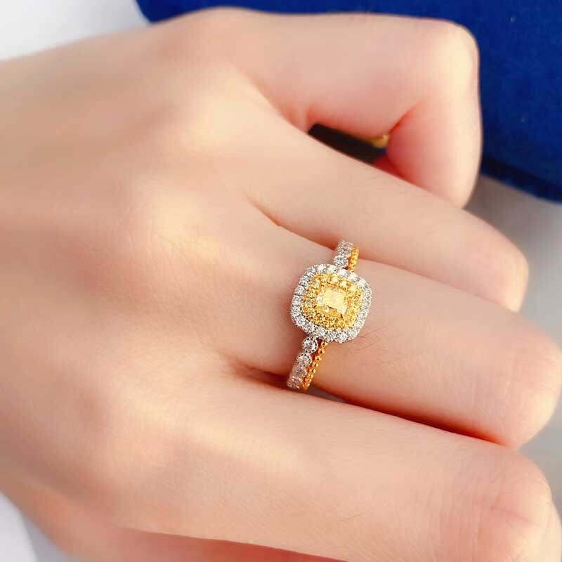 14k Gold 0.5 Ctw Natural Yellow Diamond & Diamond Ring - 3