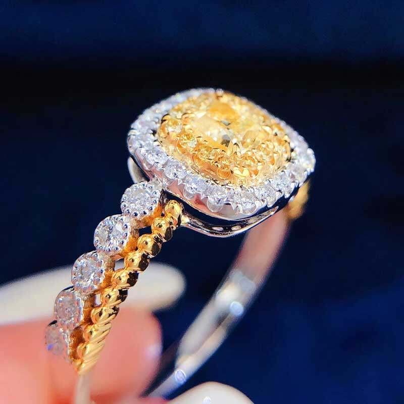 14k Gold 0.5 Ctw Natural Yellow Diamond & Diamond Ring - 4