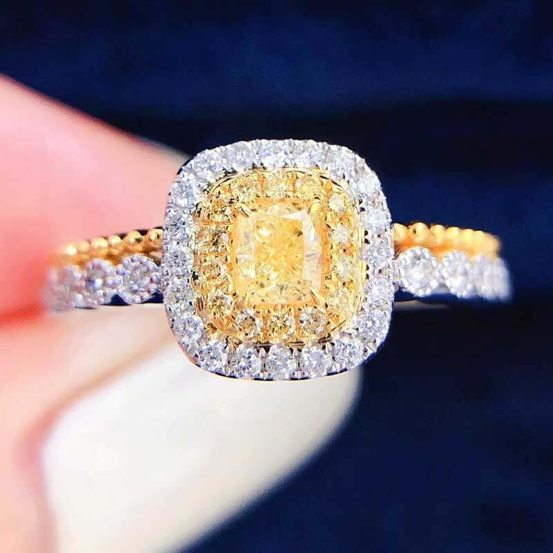 14k Gold 0.5 Ctw Natural Yellow Diamond & Diamond Ring - 5