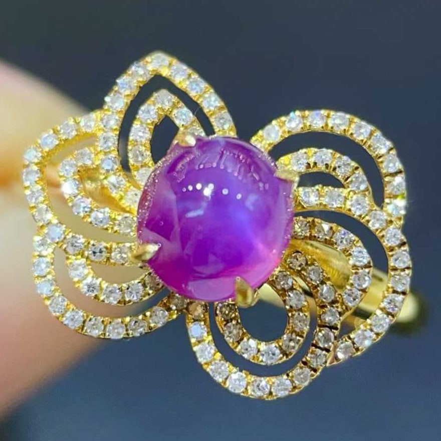 14k Gold 2.36 Ctw Natural Star Sapphire & Diamond Ring - 2