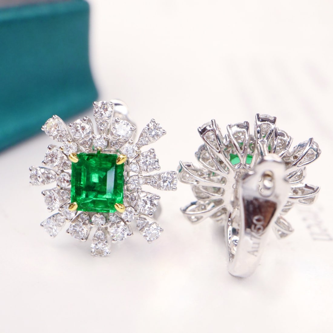 14k Gold 1.83 Ctw Vivid Green Natural Emerald & Diamond Earrings - 2