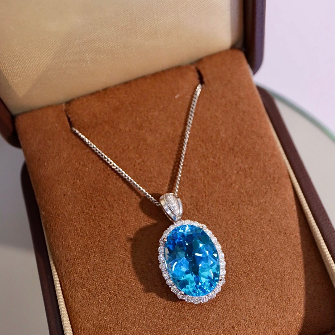 14k Gold 15.88 Ctw Natural Topaz & Diamond Pendant( Without Chain ) - 5