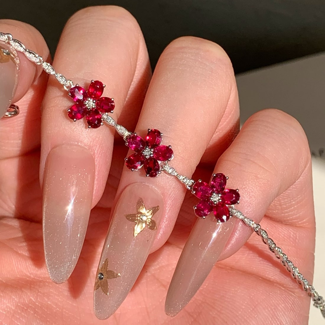 14k Gold 3.37 Ctw Natural Ruby & Diamond Bracelet - 7