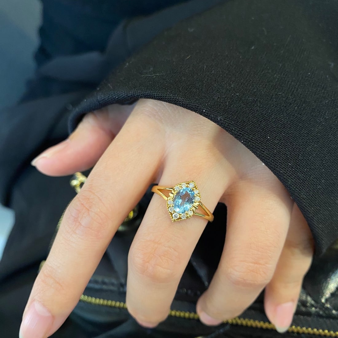 14k Gold 0.81 Ctw Natural Aquamarine & Diamond Ring - 4