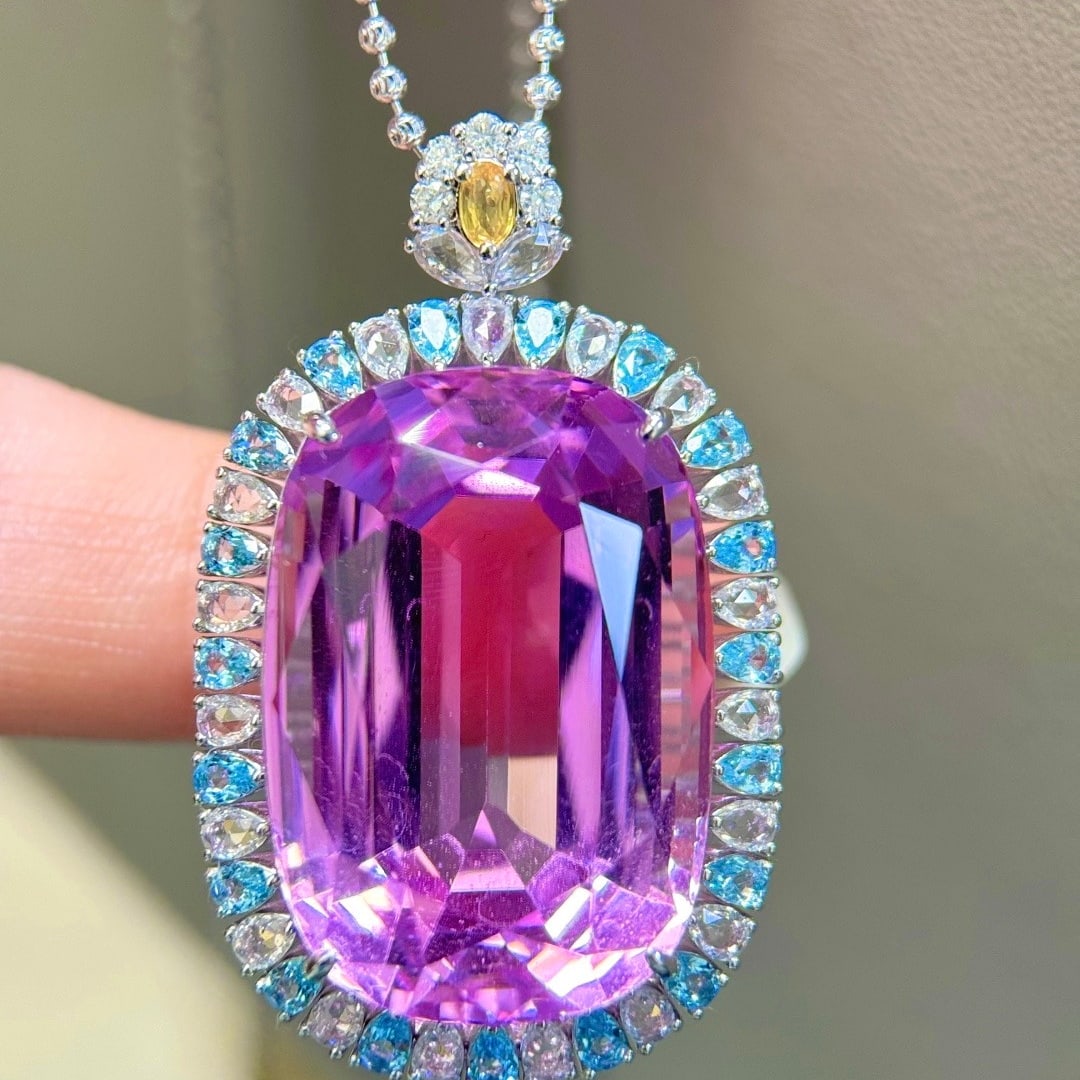 14k Gold 53.27 Ctw Natural Kunzite & Gem Pendant( Without Chain ) - 4