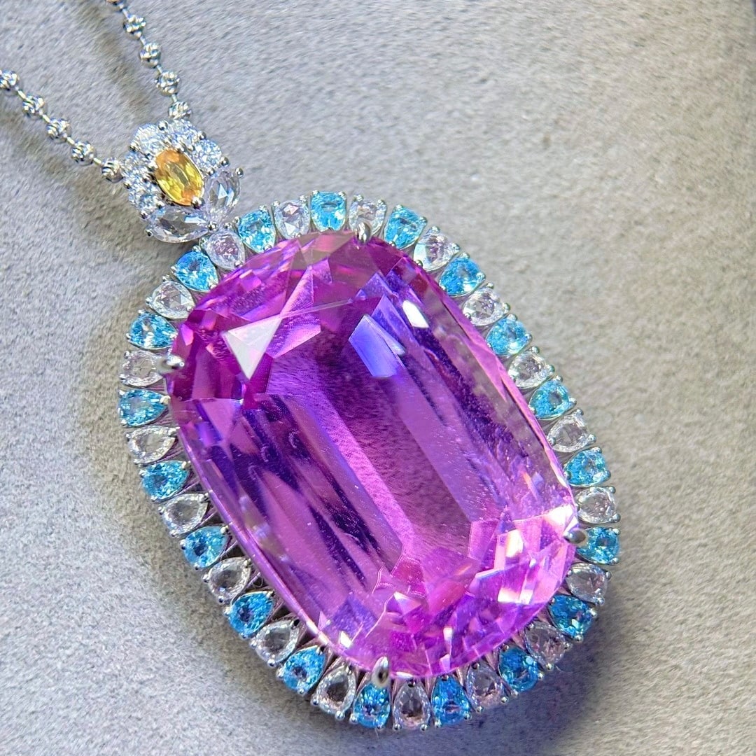14k Gold 53.27 Ctw Natural Kunzite & Gem Pendant( Without Chain ) - 7