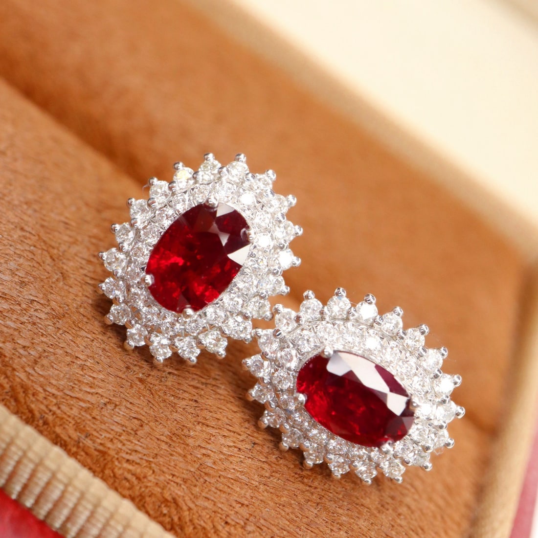 14k Gold 1.59 Ctw Vivid Red Natural Ruby & Diamond Earrings - 2