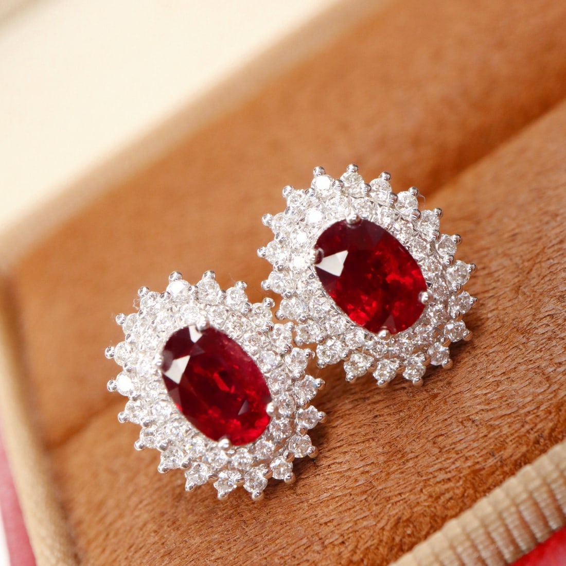14k Gold 1.59 Ctw Vivid Red Natural Ruby & Diamond Earrings - 4