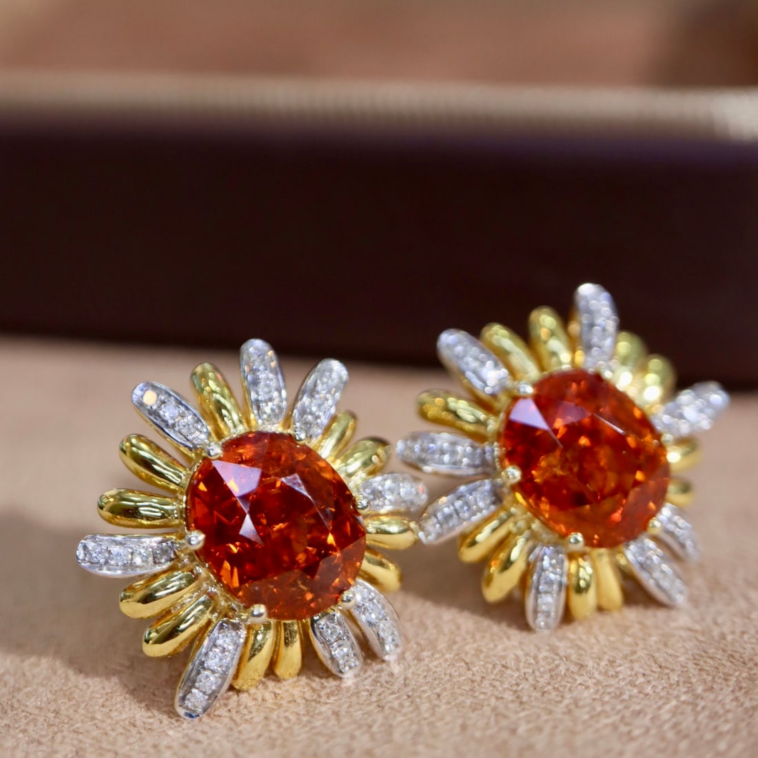 14k Gold 8.24 Ctw Natural Spessartine & Diamond Earrings - 2