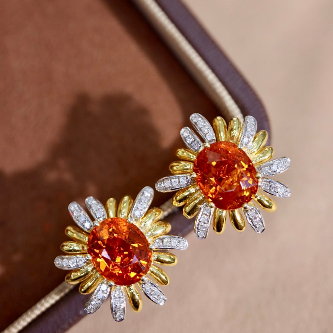 14k Gold 8.24 Ctw Natural Spessartine & Diamond Earrings - 4