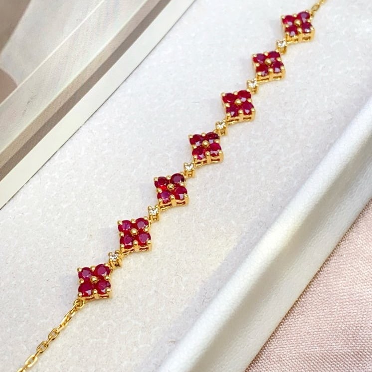 14k Gold 2.00 Ct Natural Ruby & Sapphire Bracelet - 3