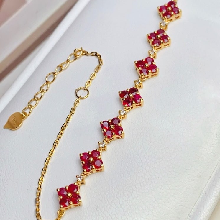 14k Gold 2.00 Ct Natural Ruby & Sapphire Bracelet - 4