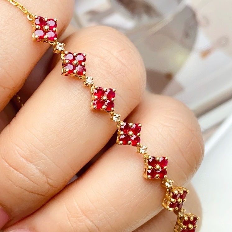 14k Gold 2.00 Ct Natural Ruby & Sapphire Bracelet - 5