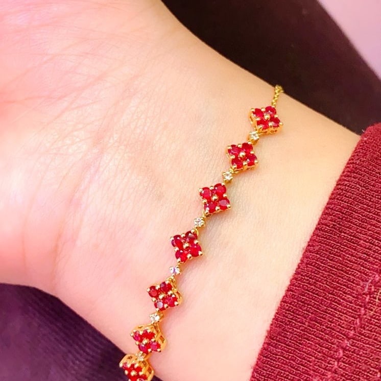 14k Gold 2.00 Ct Natural Ruby & Sapphire Bracelet - 6