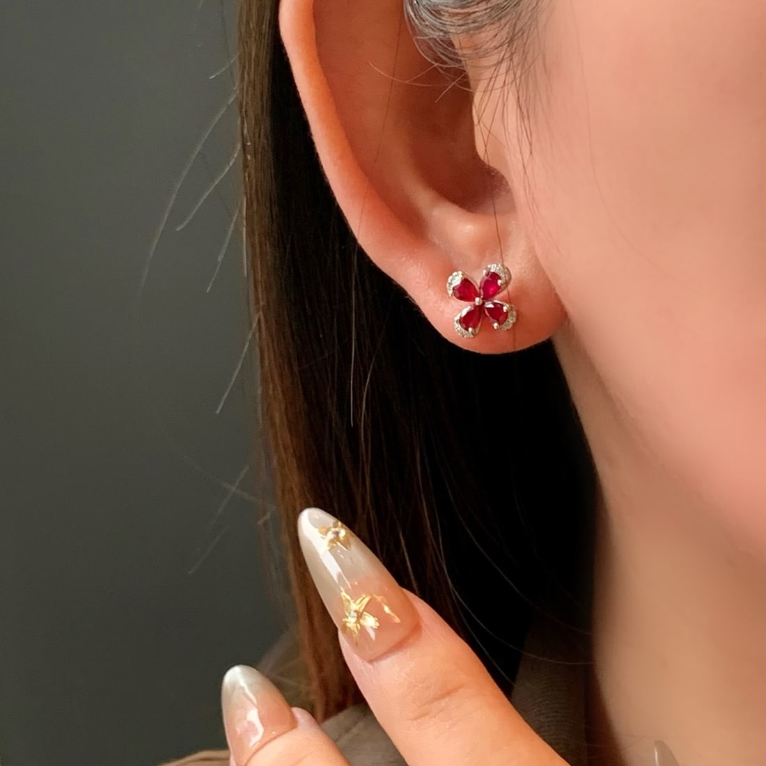 14k Gold 1.53 Ctw Natural Ruby & Diamond Earrings - 5