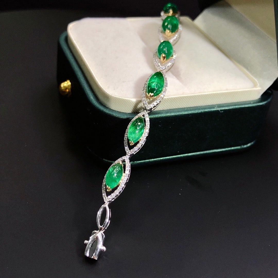 14k Gold 10.74 Ctw Vivid Green Natural Emerald & Diamond Bracelet - 6
