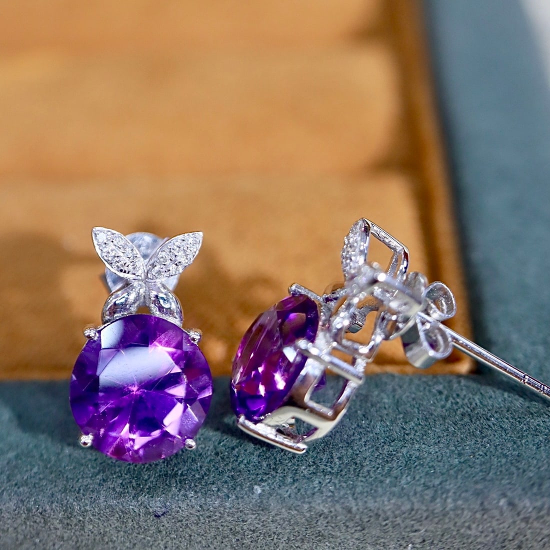 14k Gold 3.64 Ctw Natural Amethyst & Diamond Earrings - 4